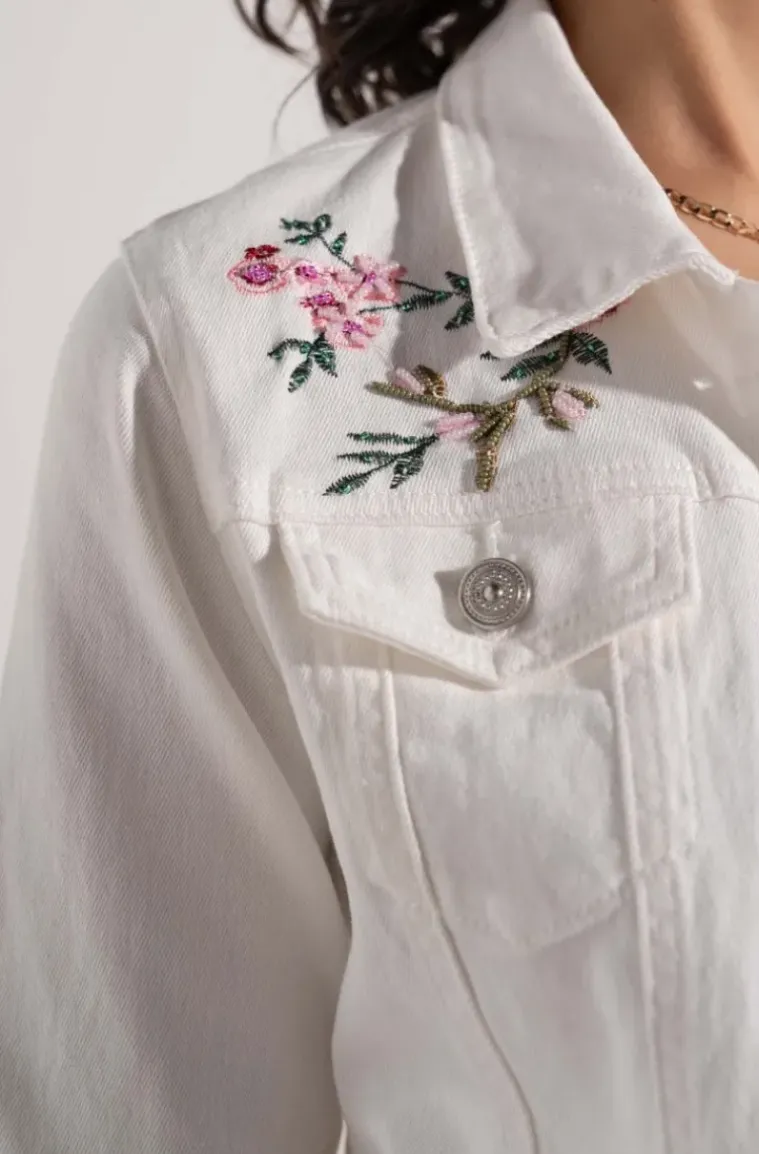 Mixed Brands - Embroidered Denim Jacket DC462 - White