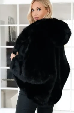 Mixed Brands - Fake fur jacket with hood M08 - Black