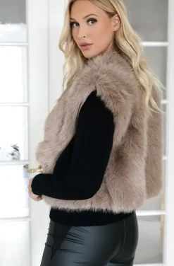 Mixed Brands - Fake fur vest Short F40918 - Taupe