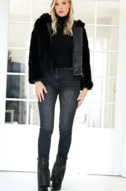 Mixed Brands - Faux Fur Jacket with hood M07 - Black