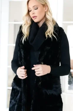 Mixed Brands - Faux Fur Vest with Pockets Long 40788 - Black