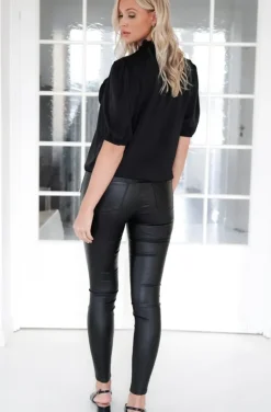 Mixed Brands - Faux leather pant with buttons A122 - Black