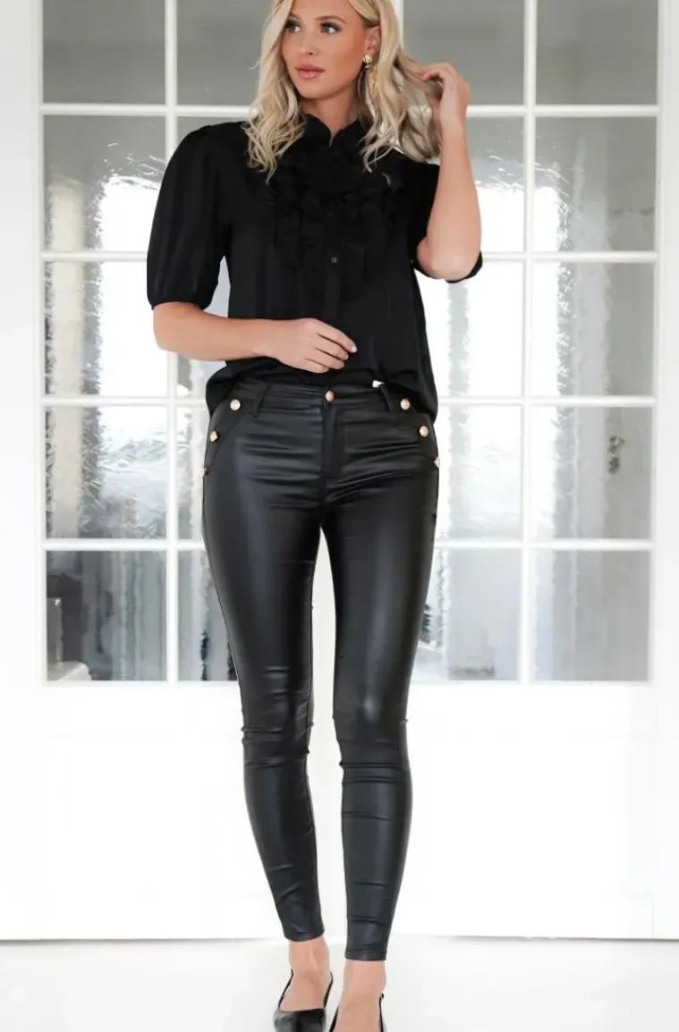 Mixed Brands - Faux leather pant with buttons A122 - Black