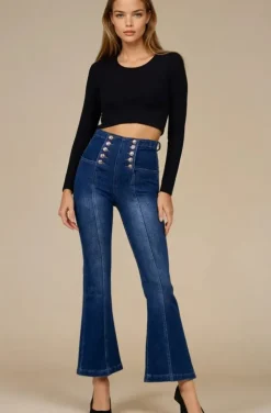Mixed Brands - Flare High waist Jeans with buttons 0275 - Midblue