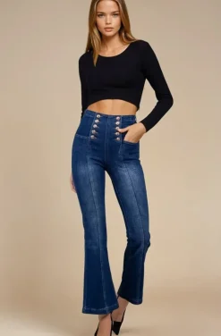 Mixed Brands - Flare High waist Jeans with buttons 0275 - Midblue
