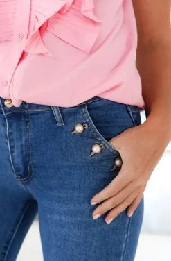 Mixed Brands - Flare Jeans with pearl buttons 0360 - Blue
