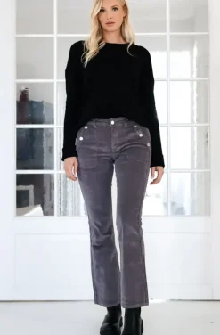Mixed Brands - High waist flare velour pant with buttons H2630 - Grey