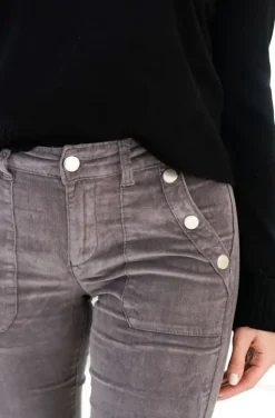 Mixed Brands - High waist flare velour pant with buttons H2630 - Grey