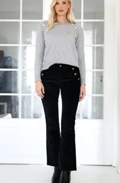 Mixed Brands - High waist flare velour pant with buttons H2630 - Black