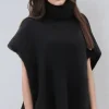 Mixed Brands - Kid Mohair (80%) Rollneck Poncho Sweater - Black