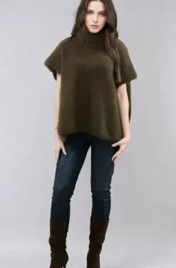 Mixed Brands - Kid Mohair (80%) Rollneck Poncho Sweater 12008 - Chocolate
