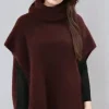 Mixed Brands - Kid Mohair (80%) Rollneck Poncho Sweater 12008 - Burgundy