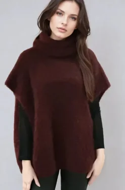 Mixed Brands - Kid Mohair (80%) Rollneck Poncho Sweater 12008 - Burgundy