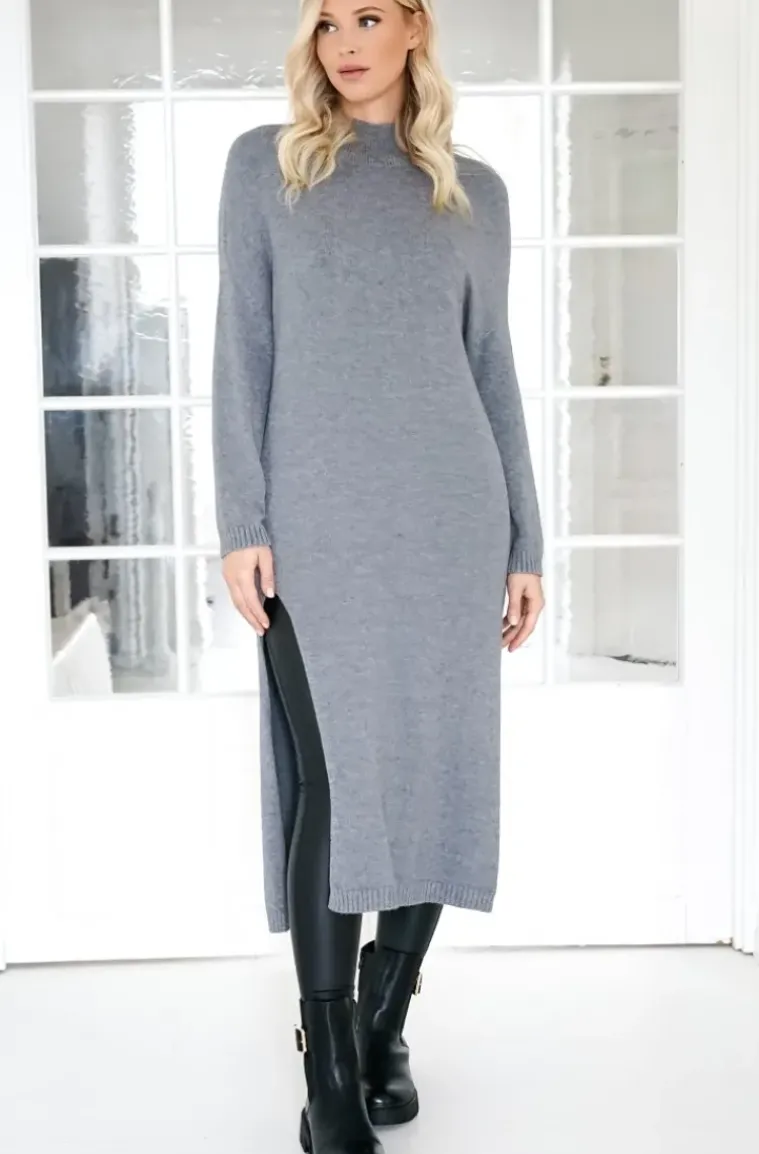 Mixed Brands - Knitted dress with slit 3006 - Grey