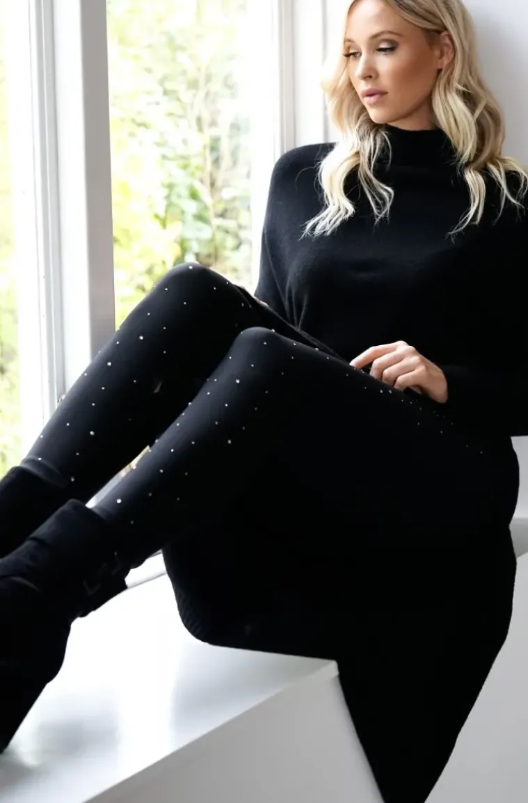Mixed Brands - Legging with stones T001 - Black