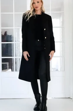 Mixed Brands - Long coat with gold buttons 2871 - Black