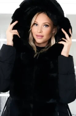 Mixed Brands - Long Puffer Coat with Faux fur trim 23069 - Black