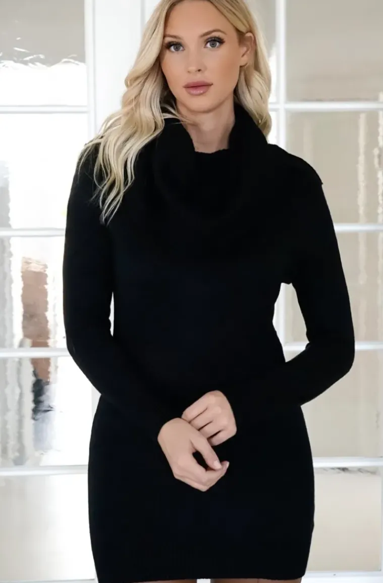 Mixed Brands - long sleeve mini Dress bardot neckline 3085 - Black