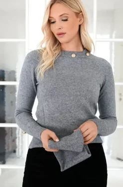 Mixed Brands - Long sleeve Wool Mix Rollneck with buttons 3036 - Grey