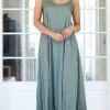Mixed Brands - Long V-neck Dress - MilitaryGreen
