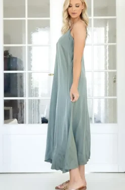 Mixed Brands - Long V-neck Dress - MilitaryGreen