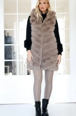 Mixed Brands - Longer Vest Fake Fur F40814 - Taupe