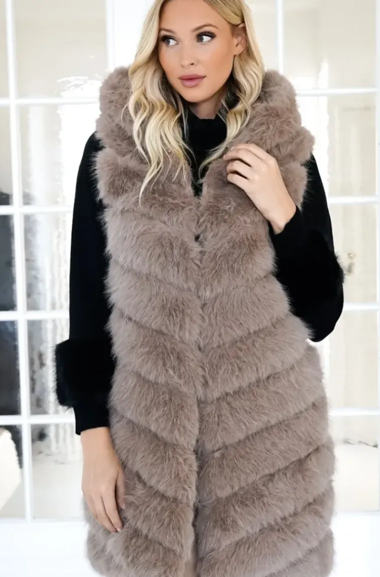Mixed Brands - Longer Vest Fake Fur F40814 - Taupe