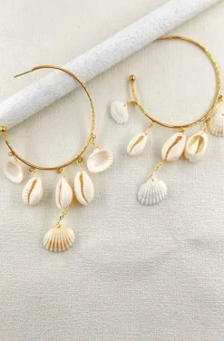 Mixed Brands - Loop earrings with shells JBO208 - Gold