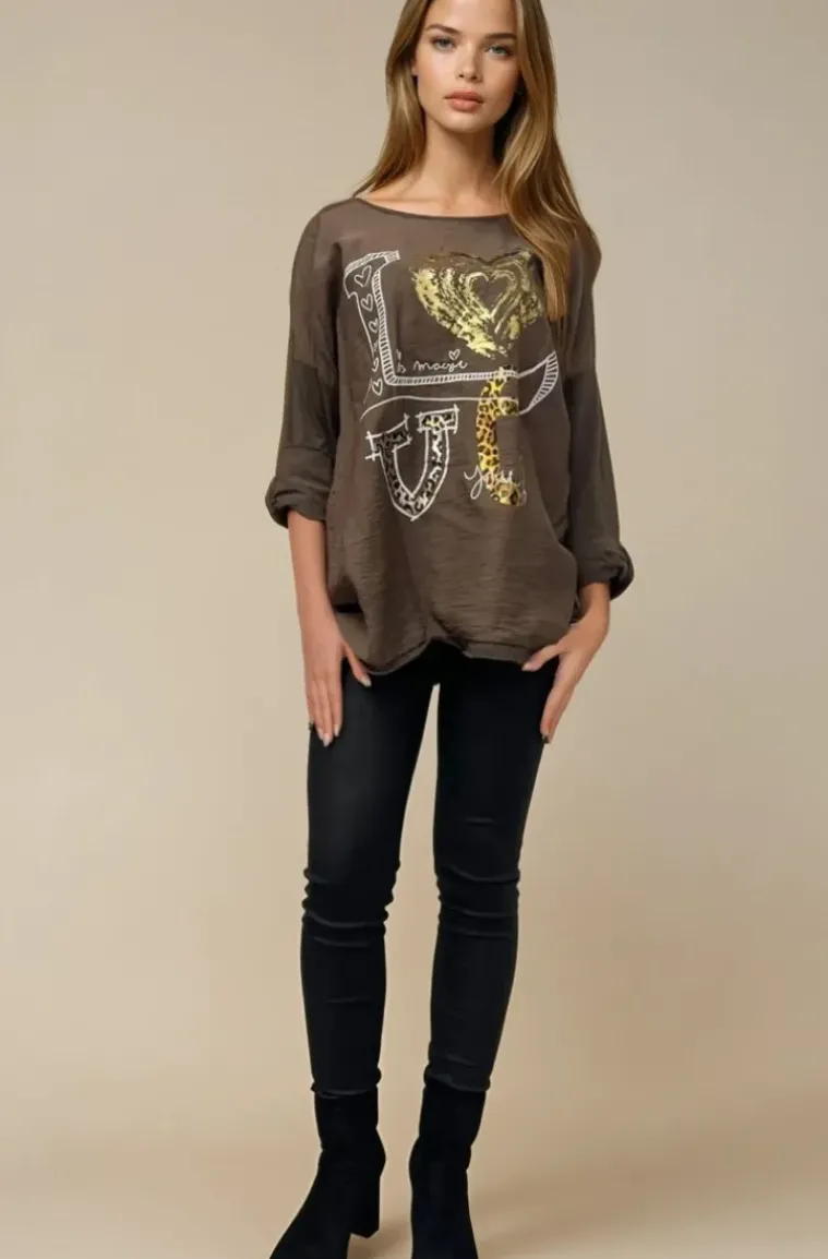 Mixed Brands - Love top 75109 - Chocolate