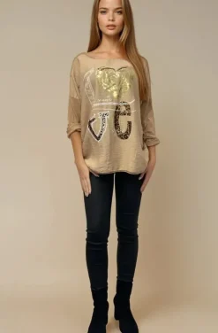 Mixed Brands - Love top 75109 - Camel