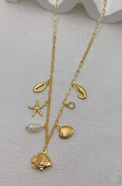 Mixed Brands - Necklace with Shells and Pearls DDCO083 - Gold