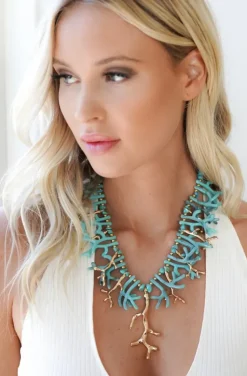 Mixed Brands - Necklace with gold corals 666-1400 - Turqouise
