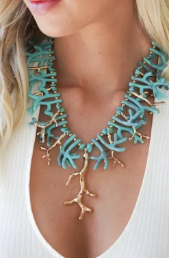 Mixed Brands - Necklace with gold corals 666-1400 - Turqouise