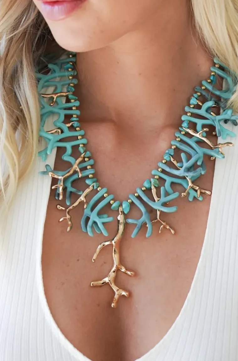 Mixed Brands - Necklace with gold corals 666-1400 - Turqouise