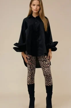 Mixed Brands - Oversize cotton shirt with ruffled sleeve 9394 - Black