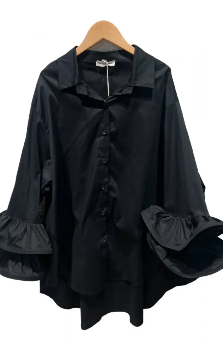 Mixed Brands - Oversize cotton shirt with ruffled sleeve 9394 - Black