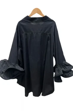 Mixed Brands - Oversize cotton shirt with ruffled sleeve 9394 - Black