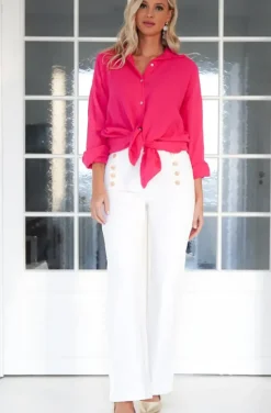 Mixed Brands - Pant cotton with buttons 8053 - Panna