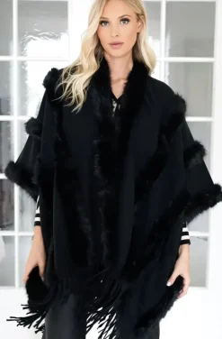 Mixed Brands - Poncho with fake fur details F40795 - Black