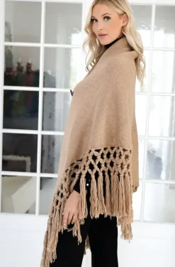 Mixed Brands - Poncho with fringes - Camel