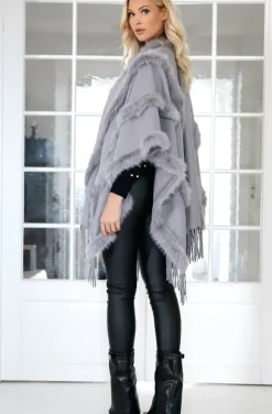Mixed Brands - Poncho with fake fur details F40795 - Grey