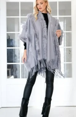 Mixed Brands - Poncho with fake fur details F40795 - Grey
