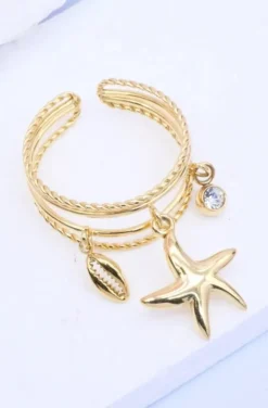Mixed Brands - Ring three charms 233 - Gold
