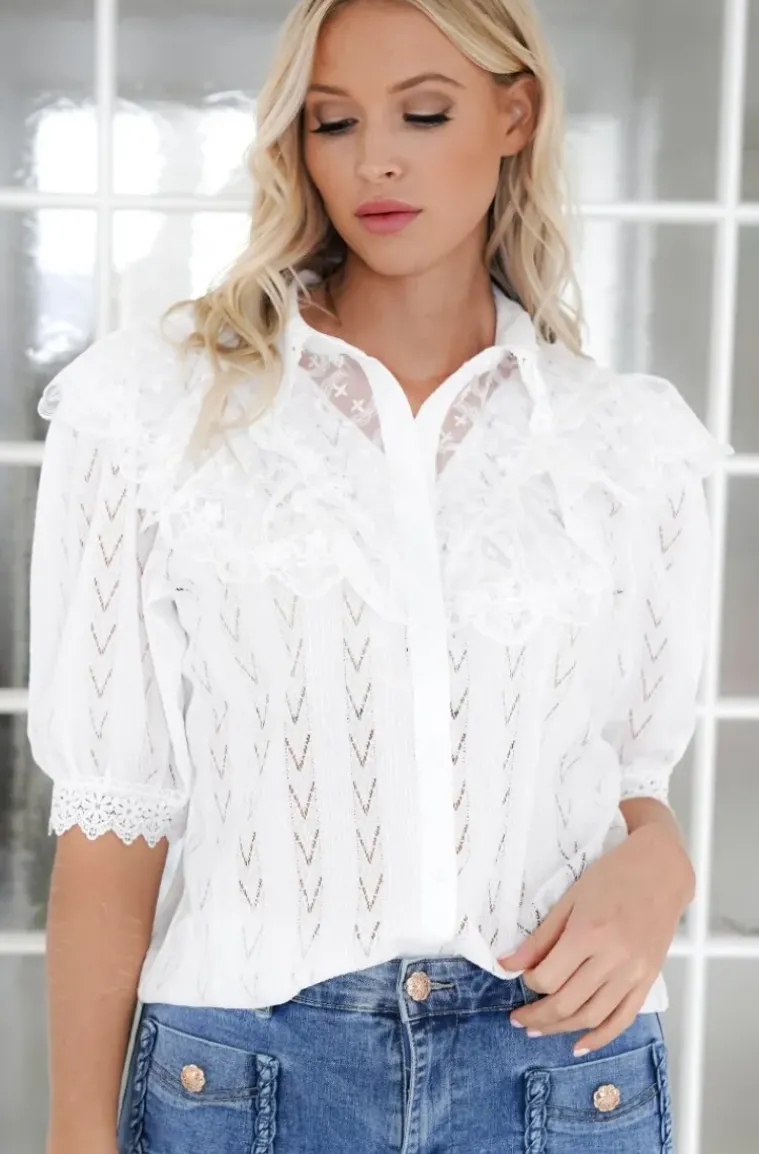Mixed Brands - Short sleeve blouse with lace 9631-3310 - White