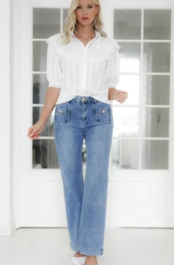 Mixed Brands - Short sleeve blouse with lace 9631-3310 - White
