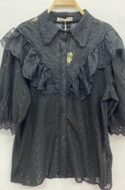 Mixed Brands - Short sleeve blouse with lace 9631-3310 - Black