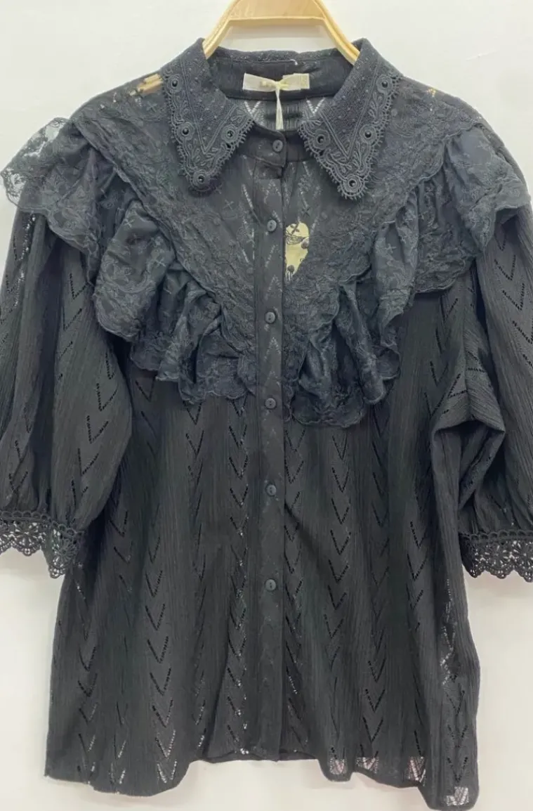 Mixed Brands - Short sleeve blouse with lace 9631-3310 - Black