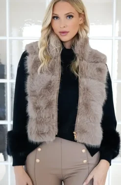 Mixed Brands - Short Vest Faux Fur 40789 - Taupe