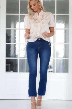 Mixed Brands - skinny jeans with gold buttons 10195 - Blue