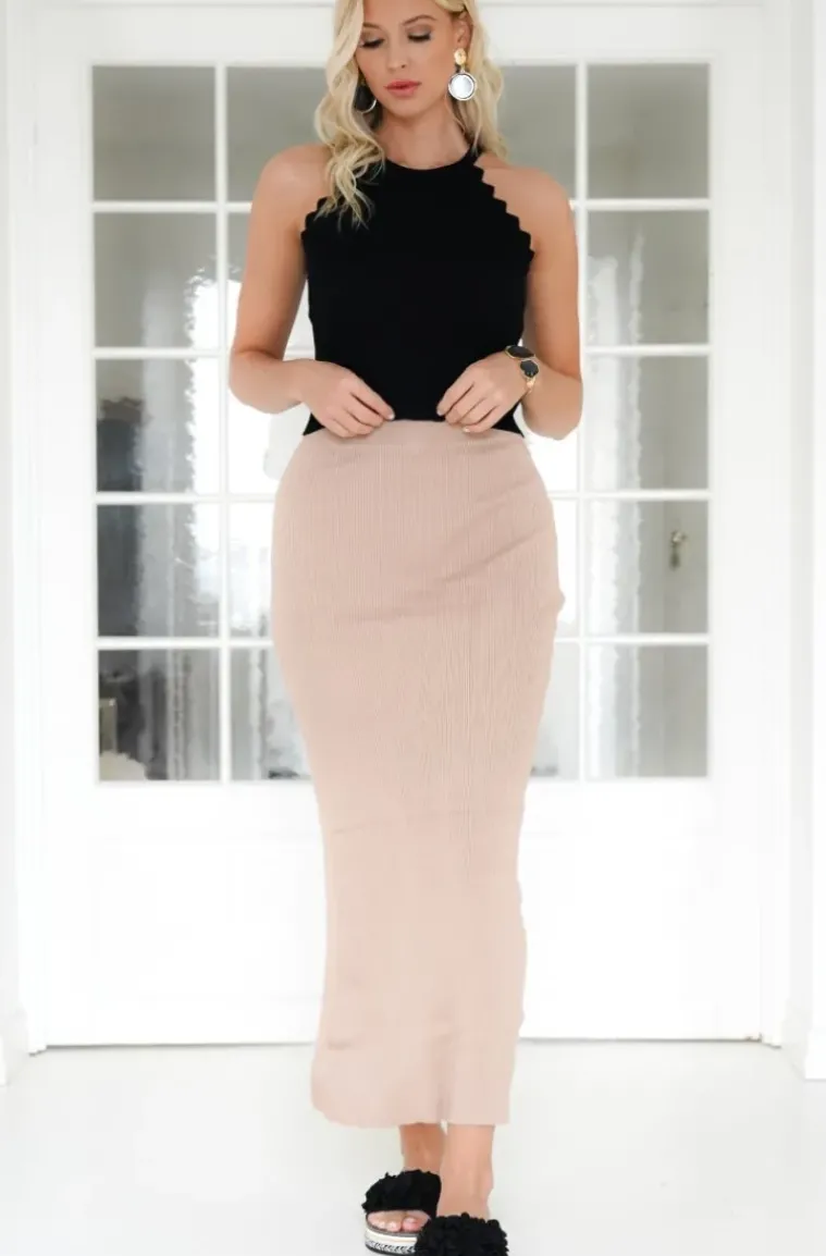Mixed Brands - Skirt with slit 1607 - Taupe